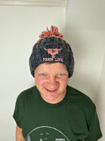 Load image into Gallery viewer, Grey and blush bobble hat

