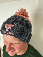 Load image into Gallery viewer, Grey and blush bobble hat
